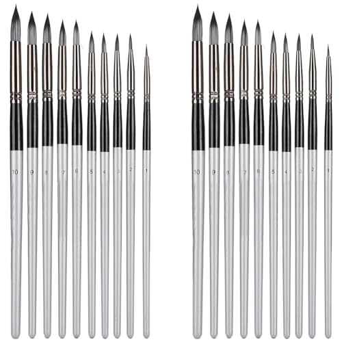 HERCHR 20 Stück Aquarellpinsel, Künstlerpinsel Pinsel mit runder Spitze und spitzer Spitze Nylon-Haarpinsel für Aquarell, Acryl, Öl von HERCHR