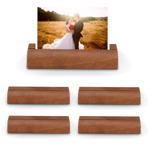 5er Pack Holz Kartenhalter, Menükartenhalter, Tischkartenhalter Holz Für Tischplatte, Bilderhalter Fotoaufsteller Tischnummernschilder, Hochzeit Tischkartenhalter Rechteckförmigen Halter 10x3x2cm von HERCHR