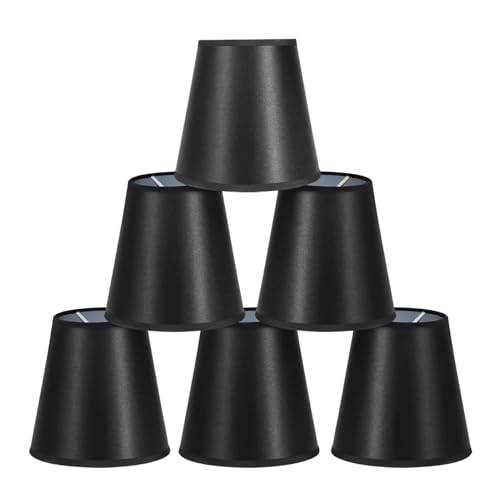 6 Kleiner Flachs Kerze Kronleuchter Lampenschirm, Kleine Lampenschirme Aufstecken E14 Schwarz Barrel Leinen Lampenschirm, Clip on Stoff Lampshades Für Kronleuchter Wandleuchte Tischlampe 9x14x13cm von HERCHR