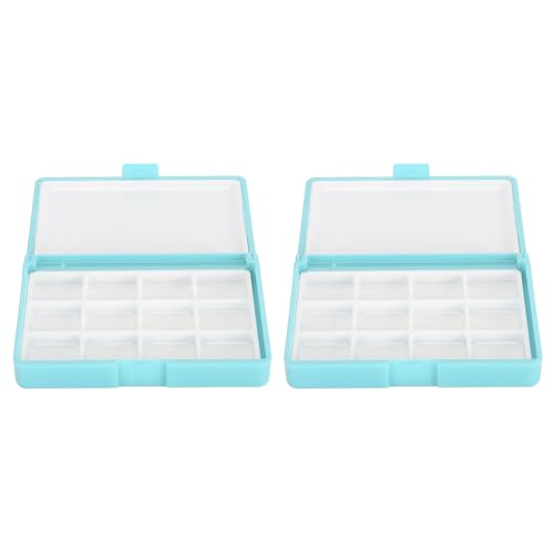 HERCHR Aquarell-Palettenbox, 2 Stück, Leere Aquarellpalette, Tablett, Luftdichte Farbaufbewahrung, Palettenbox, Reisepalettenkoffer Für Ölfarbe(Blue 12 Grids) von HERCHR