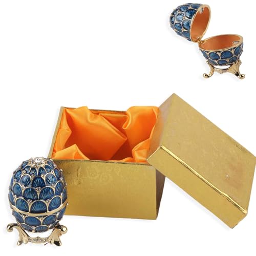 HERCHR Emaillierte Ei dekorative Schmuckschatulle Vintage Osterei Schmuck Organizer Trinket Box Einzigartiges Geschenk für die Inneneinrichtung, Sammlerstück(Blau) von HERCHR