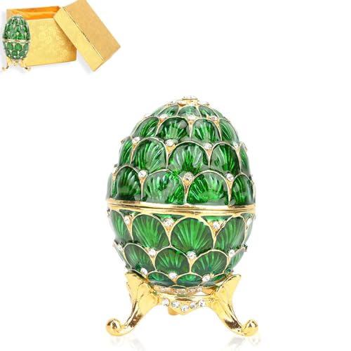 HERCHR Emaillierte Faberge Ei dekorative Schmuckschatulle Vintage Osterei Schmuck Organizer Trinket Box Einzigartiges Geschenk für die Inneneinrichtung, Sammlerstück(Green) von HERCHR