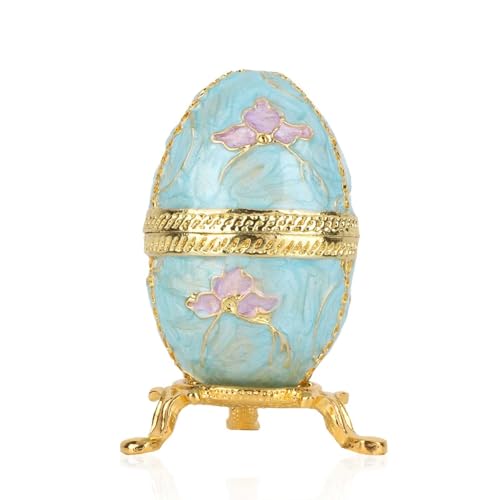 HERCHR Vintage Faberge Stil Ei Trinket Box, Gold Überzogene Künstliche Diamant Osterei, Ei Schmuck Organizer, Einzigartige Handgemalte Emaillierte Schmuckschatulle von HERCHR