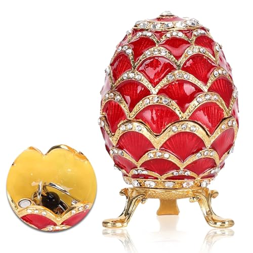 HERCHR Fabergé-Ei Vintage Faberge Stil Ei Trinket Box, Einzigartige Handgemalte Emaillierte Schmuckschatulle Für Halskette Armband Ring Büro-Dekorationen 5,5 X 9 Cm von HERCHR