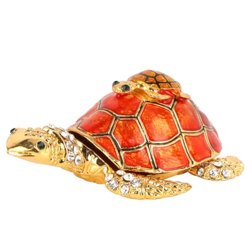 HERCHR Handbemalte Schildkröten-Schmuckschatulle, Emaillierte Mutter-Kind-Schildkröten-Tierfigur, Schmuck-Ring-Halter-Box, Dekorative Funkelnde Diamant-Ornamente, Andenken-Box(orange) von HERCHR