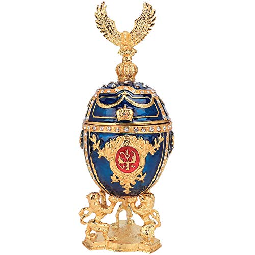 HERCHR Handbemalte emaillierte Faberge Ei Schmuckschatulle Dekorative vergoldete glänzende Diamanten Schmuckschatulle Einzigartiges Geschenk Wohnkultur für Halskette Armband Schmuckstück, 3x7,8 Zoll von HERCHR