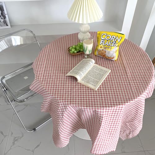 HERCHR Karierte Tischdecke, Quadratische Rechteckige Tischdecke Im Vintage-Stil, Karierte Tischdecke aus Leinen Und Baumwolle, Klassische Bauernhaus-Tischdecke(150x150cm,Pink) von HERCHR