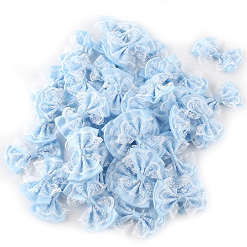 HERCHR Mini-Satinschleifen, 50 Stück, Bandblumen, Spitze, Satinband, Schleifen, Blumen, Schleifen, Applikationen Für DIY, Basteln, Nähen, Scrapbooking, Hochzeit(Blau) von HERCHR