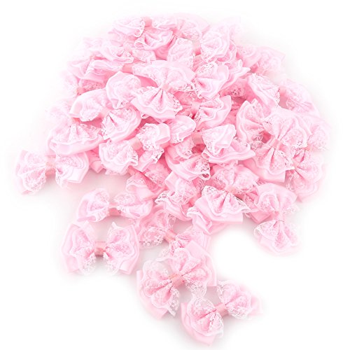 HERCHR Mini-Satinschleifen, 50 Stück, Bandblumen, Spitze, Satinband, Schleifen, Blumen, Schleifen, Applikationen Für DIY, Basteln, Nähen, Scrapbooking, Hochzeit(Rosa) von HERCHR