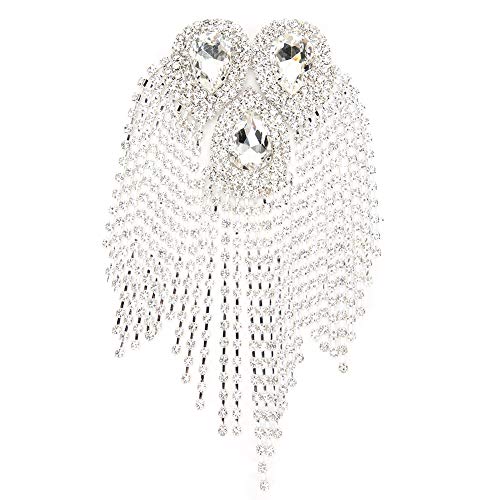 HERCHR Strasskette, Quaste Schulter Kette, Strass-Schulterquasten, Strass Kruste Strass Trim Applique, Silber Kristall-Schulterketten-Perlen-Wassertropfen-Design-Patches Für Damenkleidapplikationen HERCHR Strasskette, Quaste Schulter Kette, Strass-Schulterquasten, Strass Kruste Strass Trim Applique, Silber Kristall-Schulterketten-Perlen-Wassertropfen-Design-Patches Für Damenkleidapplikationen von HERCHR