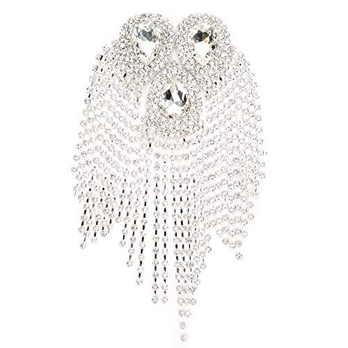 HERCHR Strasskette, Quaste Schulter Kette, Strass-Schulterquasten, Strass Kruste Strass Trim Applique, Silber Kristall-Schulterketten-Perlen-Wassertropfen-Design-Patches Für Damenkleidapplikationen von HERCHR