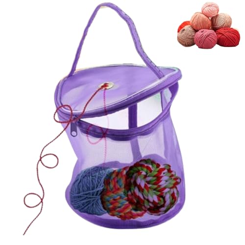 Stricktasche Aufbewahrung, Tragbare Stricktasche Zylindernetz Wolle, Strick-Aufbewahrungstasche, Tragbar, Für Garn, Wolle, (Lila) von HERCHR