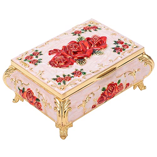 HERCHR Vintage-Schmuckkästchen, Rosengeprägte Schmuckkästchen, Aufbewahrungsbox, dekorative Schmuckschatulle für Frauen und Mädchen(Rosa) von HERCHR