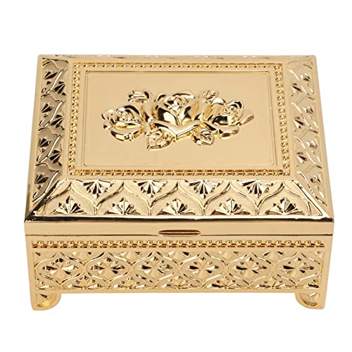 HERCHR Vintage Schmuckschatulle aus Metall, Schmuckkästchen Schmuckaufbewahrungsbox mit Rosenmuster für Frauen Mädchen Ohrringe Halskette Ring Schatztruhe Organizer(Gold) von HERCHR