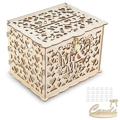 Hochzeitskarten Box Geldbox Vintage Holz Kartenbox Karten Kiste Aus Holz, Rustikal Hochzeitskarte Box Hochzeit Gastkartenbox Mit Schloss Schlitz Für Hochzeit Geburtstag Party von HERCHR
