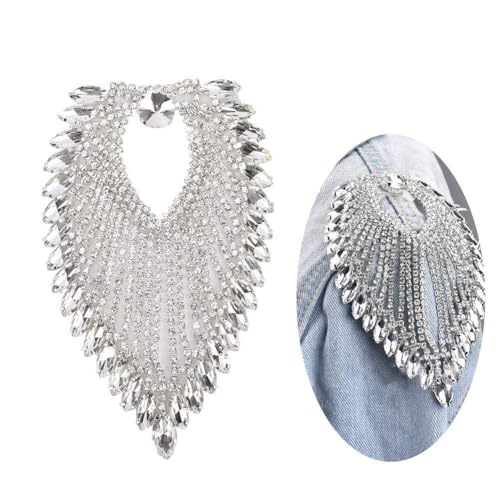 Silber Quaste Epaulet Strass Schulterbrett Kostüm Schulterabzeichen Dekor, Schulterklappen Mit Quaste Kristall Strass Schulterabzeichen Mit Quastenkette, Pferdeauge Strasssteine Für Handwerk Kleidung von HERCHR
