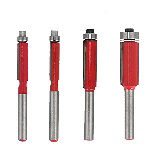 Set von 4 Flush -Trim -Router -Bit -Set, 1/4in -Schaft, oberes Lager, umfasst 5/16 -Zoll, 3/8 -Zoll, 1/2 -Zoll -Durchmesser Holzbearbeitungsschneider von HERCHR