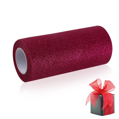 Tischläufer Rot, Tüll Stoff Rolle, Glitzer Tüll Rolle, Tüll Stoff 25 Meter, Rotenes Glitzer Tüll, Tüll Dekostoff Glitzer Tüllband Tischläufer, Tischläufer Mit Glitzern Aus Tüllstoff Tischband von HERCHR