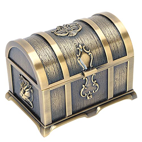 Vintage Schmuckschatulle, Metall Schatztruhe Dekorative Boxen für Ohrringe, Halskette, Ring Halter Etui(M) von HERCHR
