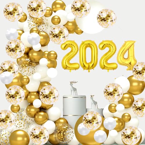 2024 Abschluss dekorations set 100 Stück Gold Weiß Confetti Graduierung Latex Ballons 2024 Luftballons Banner mit Werkzeug für 2024 Abschlussfeier Party Supplies von HEREER
