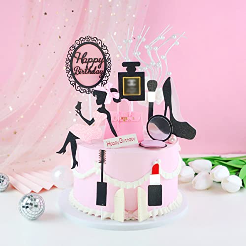 9 Pcs Rosa und Schwarz Mädchen Cupcake Toppers Make-up Kuchen Dekorationen Spa Geburtstag Kuchen Topper für Hochzeit Geburtstag Party Dekoration von HEREER