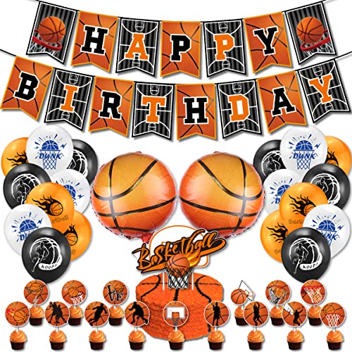 Basketball-Party-Dekorationen, Geburtstagsparty-Zubehör, Set, Basketballballons, Banner, Kuchen-Topper, Cupcake-Topper für Jungen, Teenager, Männer, Geburtstagsparty-Zubehör von HEREER