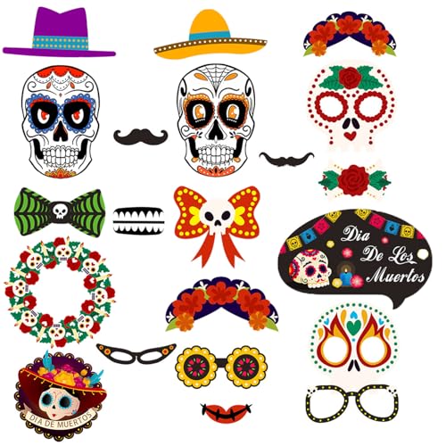 Dia De Muertos Party-Dekorationen, Tag der Toten, Foto-Requisiten, Zuckerschädel, Masken, Ringelblumen, Gläser für den Tag der Toten, Halloween-Partyzubehör, 21 Stück Dia De Muertos Party-Dekorationen, Tag der Toten, Foto-Requisiten, Zuckerschädel, Masken, Ringelblumen, Gläser für den Tag der Toten, Halloween-Partyzubehör, 21 Stück von HEREER