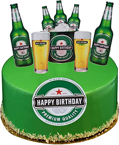 Happy Birthday Beer Cake Toppers, 6Pcs Wine Bottle Beer Mug Series of Cake Decorations, Beer Theme Cupcake Toppers for Bar Club Party Decoration Supplies (Grün) von HEREER