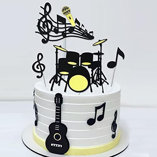 Musik Cake Toppers, Musiknoten Cupcake Toppers, Musik Happy Birthday Tortendeko, Gitarren Musikinstrument Kuchen Topper für Musiker Rock Party Geburtstags Party Zubehör von HEREER