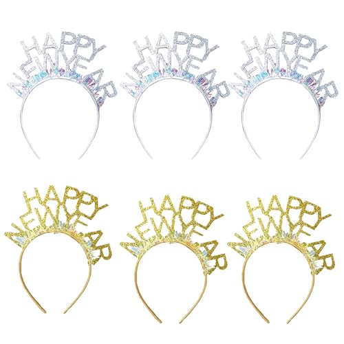 Neues Jahr Dekorationen 2024 Gold und Silber HAPPY NEW YEAR Stirnband für Erwachsene Kinder Silvester Party Zubehör von HEREER