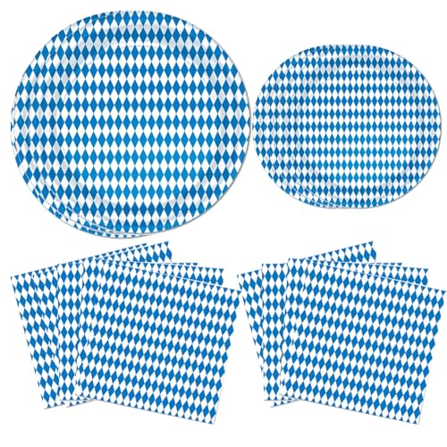 HEREER Oktoberfest Party Dekorationen Set: Bayerische Flagge, Pappteller, Servietten, Gabeln (16 Gast) von HEREER