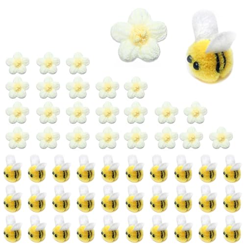 HERKINDNESS 30 Stück Bienen Deko, Plüschmaterial Filz Bienen, Süßer Dekorationkleine Filzbienen, mit 20 Stück Häkelblumen, Gefilzte Bienen Verzierungen, für Haarseile, Mützen, Schals HERKINDNESS 30 Stück Bienen Deko, Plüschmaterial Filz Bienen, Süßer Dekorationkleine Filzbienen, mit 20 Stück Häkelblumen, Gefilzte Bienen Verzierungen, für Haarseile, Mützen, Schals von HERKINDNESS