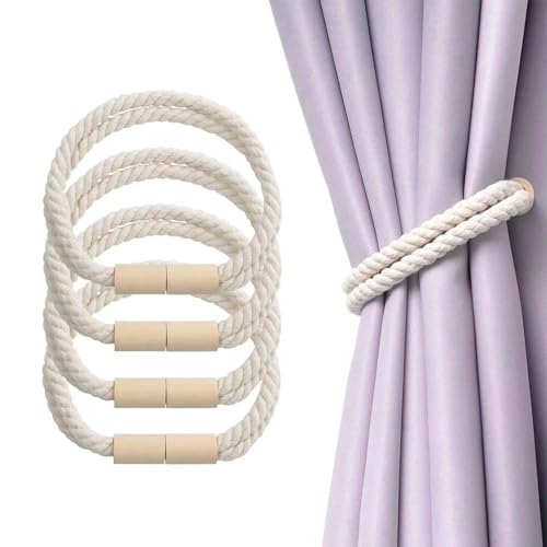 HERKINDNESS 4 Stück-Set Vorhanghalter Magnetisch, Magnetische Raffhalter für Gardinen, 50 cm Cremeweiß Raffhalter Magnetisch, Baumwolle-Leinen Gardinenhalter - für Wohnzimmer, Küche, Schlafzimmer HERKINDNESS 4 Stück-Set Vorhanghalter Magnetisch, Magnetische Raffhalter für Gardinen, 50 cm Cremeweiß Raffhalter Magnetisch, Baumwolle-Leinen Gardinenhalter - für Wohnzimmer, Küche, Schlafzimmer von HERKINDNESS