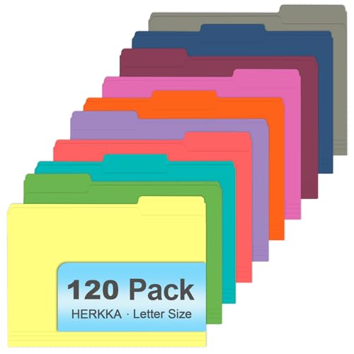 HERKKA Aktenordner, 120 Stück, 1/3 geschnittene Registerkarten, farbige Aktenordner, ideal zum Organisieren und Abheften, Briefgröße, sortiert, 10 Farben von HERKKA