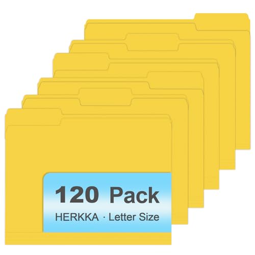 HERKKA Aktenordner, 120 Stück, 1/3 geschnittene Registerkarten, ideal zum Organisieren und Abheften, Briefgröße, Gelb von HERKKA