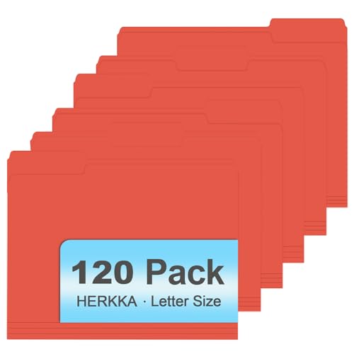 HERKKA Aktenordner, 120 Stück, 1/3 geschnittene Registerkarten, ideal zum Organisieren und Abheften, Briefgröße, Rot von HERKKA