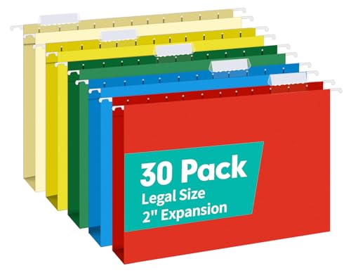 HERKKA Hängemappen mit extra Kapazität, 30 verstärkte Hängemappen, robuste 5,1 cm Erweiterung, entworfen für sperrige Akten, medizinische Diagramme, verschiedene Farben, legale Größe, 30 Stück von HERKKA
