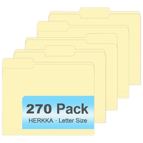HERKKA Manila-Ordner, 270 Stück, 1/3 geschnittene Registerkarten, Manila-Ordner, 21,6 x 27,9 cm, für Büro und Klassenzimmer, Briefgröße von HERKKA