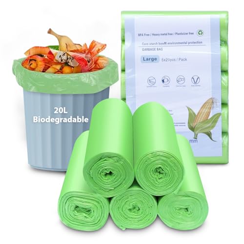 Biologisch Müllbeutel,20 Liter 100 Stück Bio Kompostierbare Müllbeutel,abbaubare Lebensmittelabfallbeutel für Küche Büro Wohnzimmer(60x50cm) von HERLLD