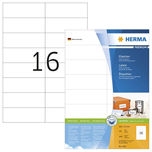 1.600 HERMA 4462 Etiketten / weiß / 105,0 x 37,0 mm von HERMA