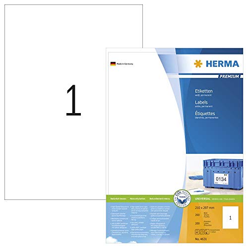 200 HERMA 4631 Etiketten / weiß / 210,0 x 297,0 mm von HERMA