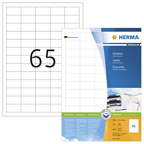 6.500 HERMA 4270 Etiketten / weiß / 38,1 x 21,2 mm von HERMA
