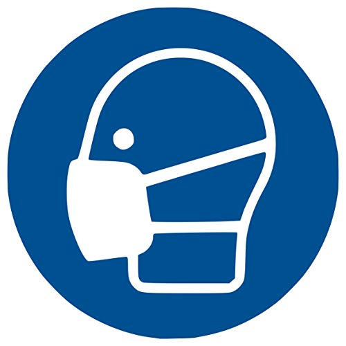 HERMA 12923 Hinweis Aufkleber Mundschutz tragen 5er Set (Ø 20 cm, 5 Blatt, Polyesterfolie) selbstklebend, wetterfest, rückstandsfrei ablösbare Hinweißchilder, blau von HERMA