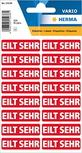 HERMA 15036 Eilt Aufkleber, 320 Stück, 12 x 40 mm, selbstklebend, klein, eilt sehr Warnhinweis Etiketten für Express-Sendungen und Briefe, Papier Hinweisetiketten Versandaufkleber, rot von HERMA