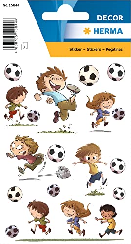 HERMA 15044 Aufkleber Fussball klein groß, 27 Stück, Sport Sticker mit lustigen Fußball Motiv, Kinder Etiketten für Fotoalbum Tagebuch Poesiealbum Scrapbooking Geburtstag Dekoration Briefe DIY Basteln von HERMA