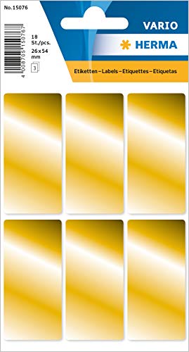 HERMA 15076 Vielzweck-Etiketten gold, 18 Stück, 26 x 54 mm, 6 pro Bogen, selbstklebend, Haushaltsetiketten zum Beschriften für Kalender Planer Basteln, glänzend, blanko Papier Klebeetiketten Aufkleber von HERMA