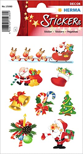 HERMA 15080 Aufkleber Weihnachtsmann klein, 24 Stück, Weihnachten Sticker mit Nikolaus Santa Claus Motiv, Kinder Etiketten für Weihnachtsdeko Geschenke Adventskalender Winter Deko Briefe DIY Basteln von HERMA