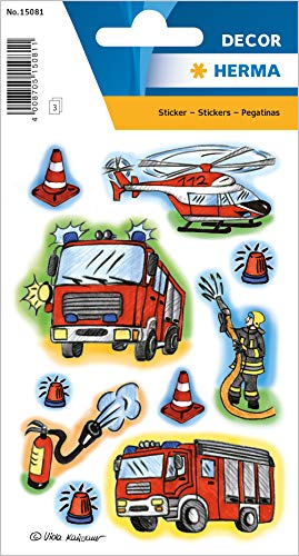 HERMA 15081 Aufkleber Feuerwehr klein, 30 Stück, Berufe Sticker mit Feuerwehrmann Feuerwehrauto Motiv, Kinder Etiketten für Fotoalbum Tagebuch Poesiealbum Scrapbooking Geburtstag Deko Briefe DIY von HERMA