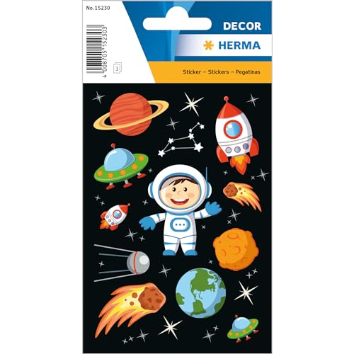 HERMA 15230 Sticker Der kleine Astronaut aus Papier, selbstklebend, permanent, 3 Blatt / 33 Sticker von HERMA