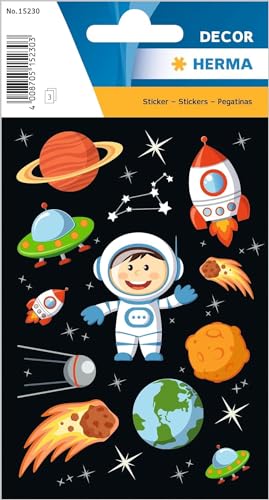 HERMA 15230 Tiere Sticker, Der kleine Astronaut (33 Aufkleber, Papier, matt) selbstklebend, permanent haftende Motiv Etiketten für Mädchen und Jungen, bunt von HERMA